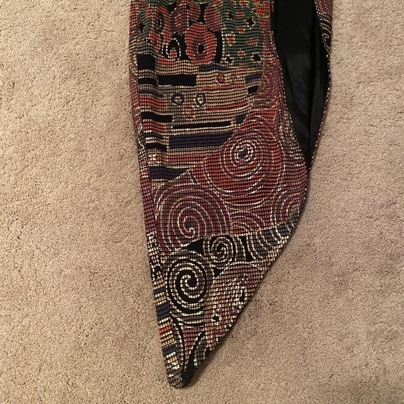 Janine- Designer Vintage Long-Sleeve Multicolored Mosaic Cocktail Midi Dress - Picture 9 of 12